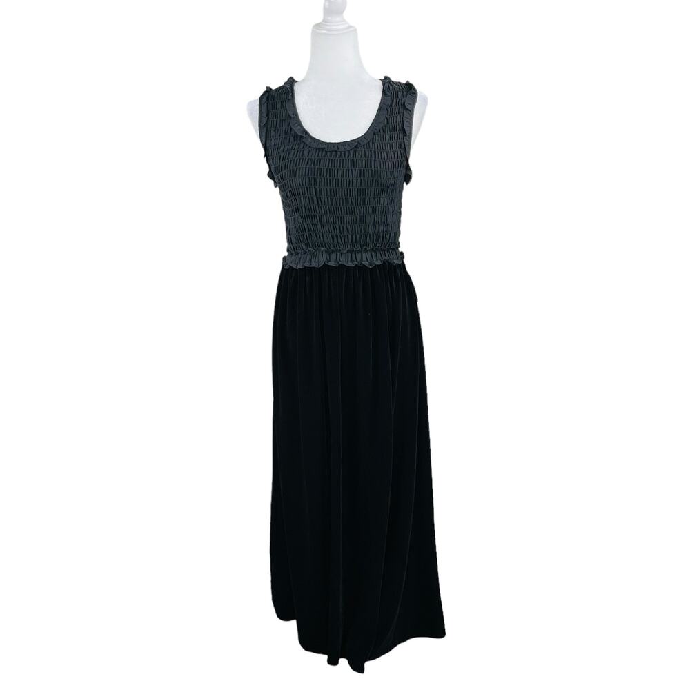 Max Studio Black Georgette Velvet Sleeveless Smocked Gothic Glam Maxi Small NWT